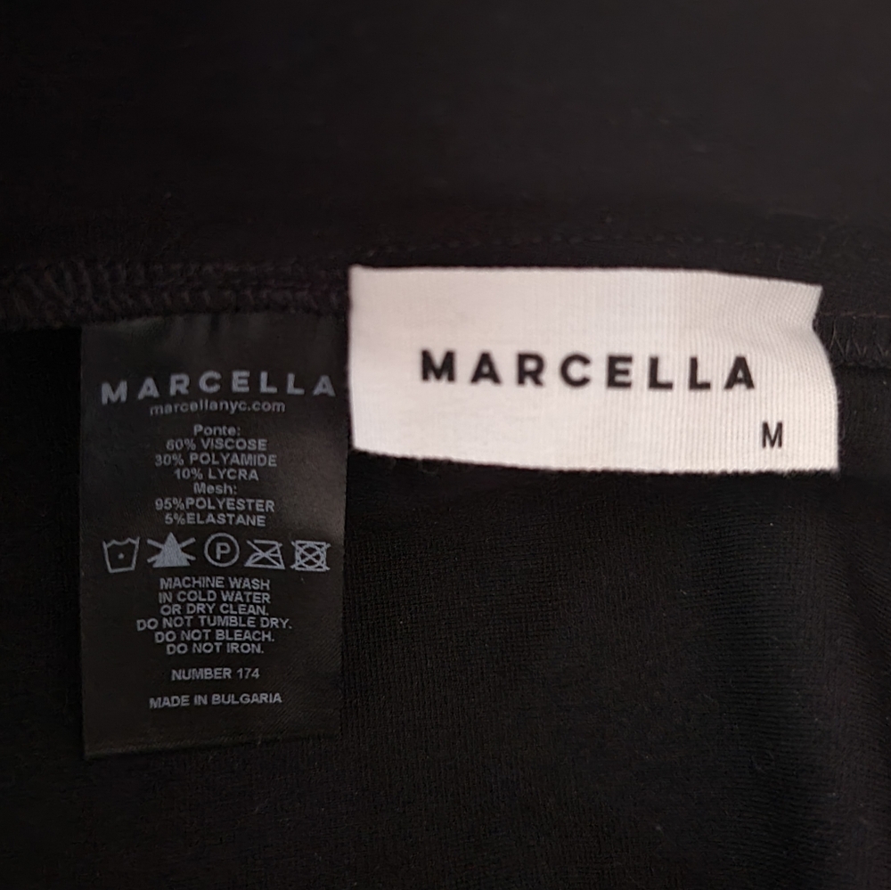 Marcella Mesh Inset Long Sleeve Fitted Roxanne Dress Black Sz M - Picture 8 of 13